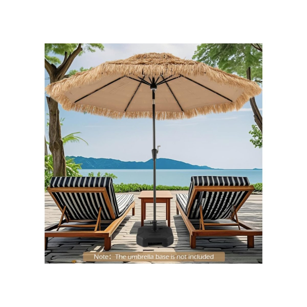 3M Parasol en Paille PE avec 32 LED Solaires, Parasol Hawaïen Tropical avec Double Toit Inclinable, 8 Baleines, 9 Couches, Manivelle, Anti-UV – Image 2
