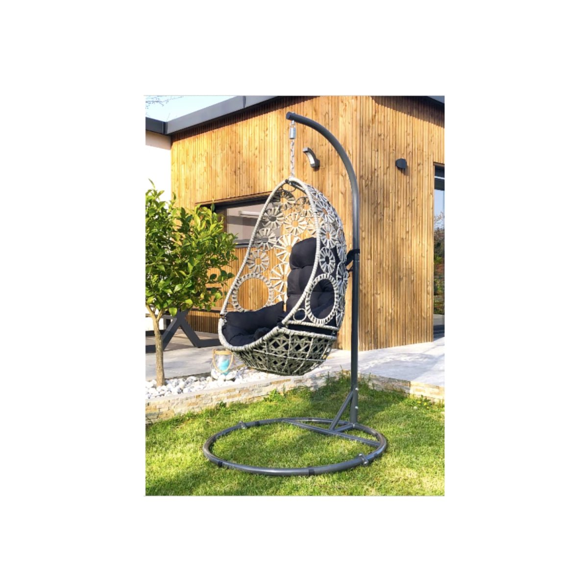 Balancelle suspendue de jardin Samoa en résine tressée écru – DCB GARDEN – Image 4