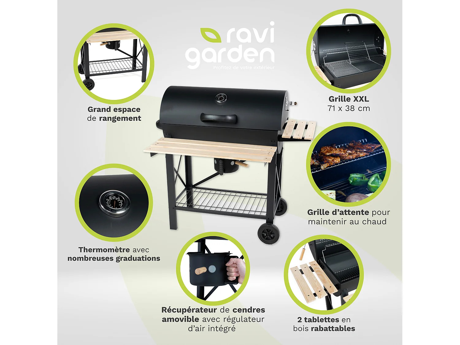 Barbecue Charbon de Bois XXL avec Couvercle – Grille Américaine – Image 3