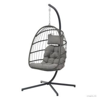 Fauteuil de jardin suspendu en forme d’œuf en acier coloris gris anthracite