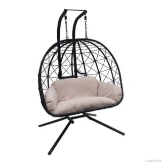 Fauteuil de jardin suspendu pliable en acier coloris noir – 2 places
