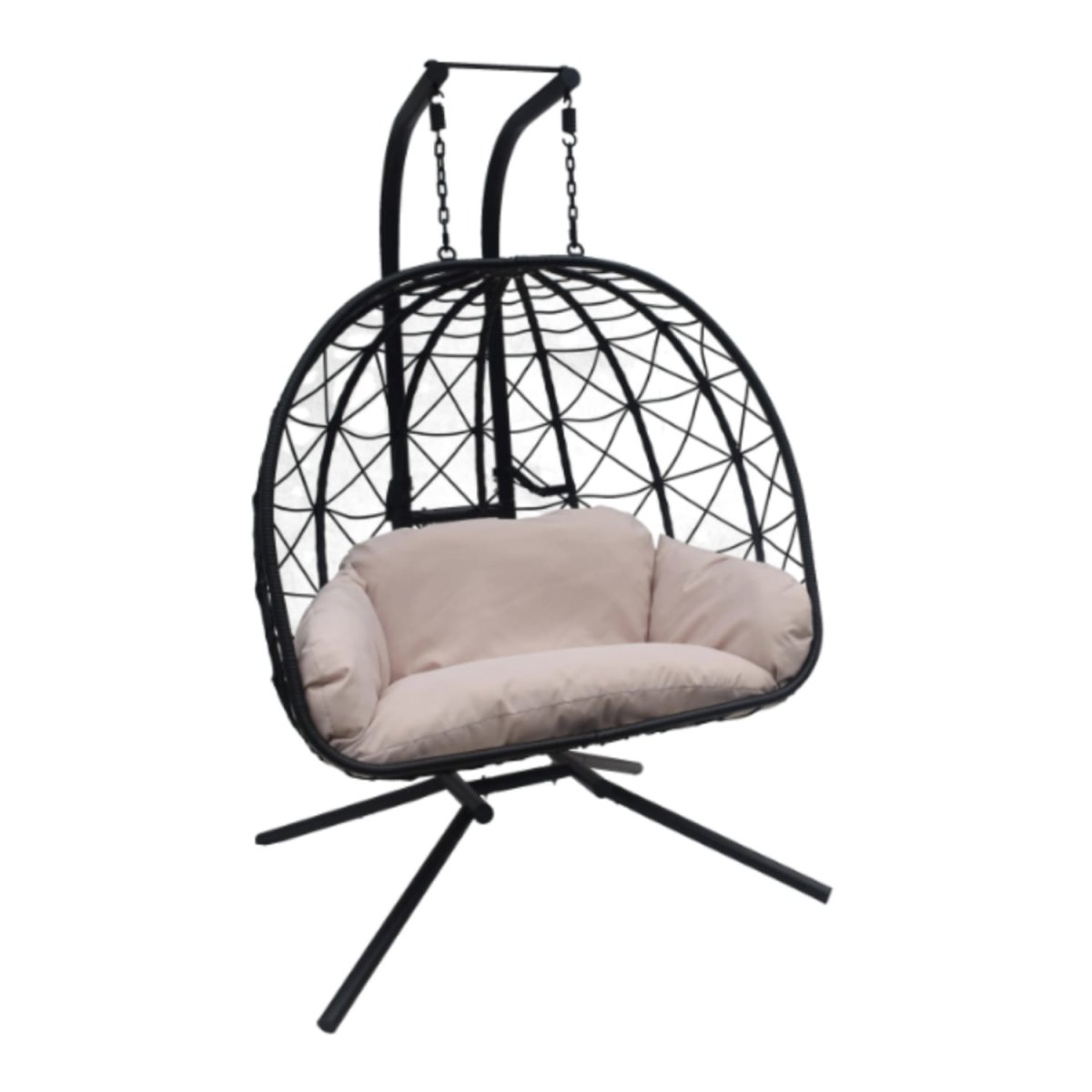Fauteuil de jardin suspendu pliable en acier coloris noir – 2 places – Image 2