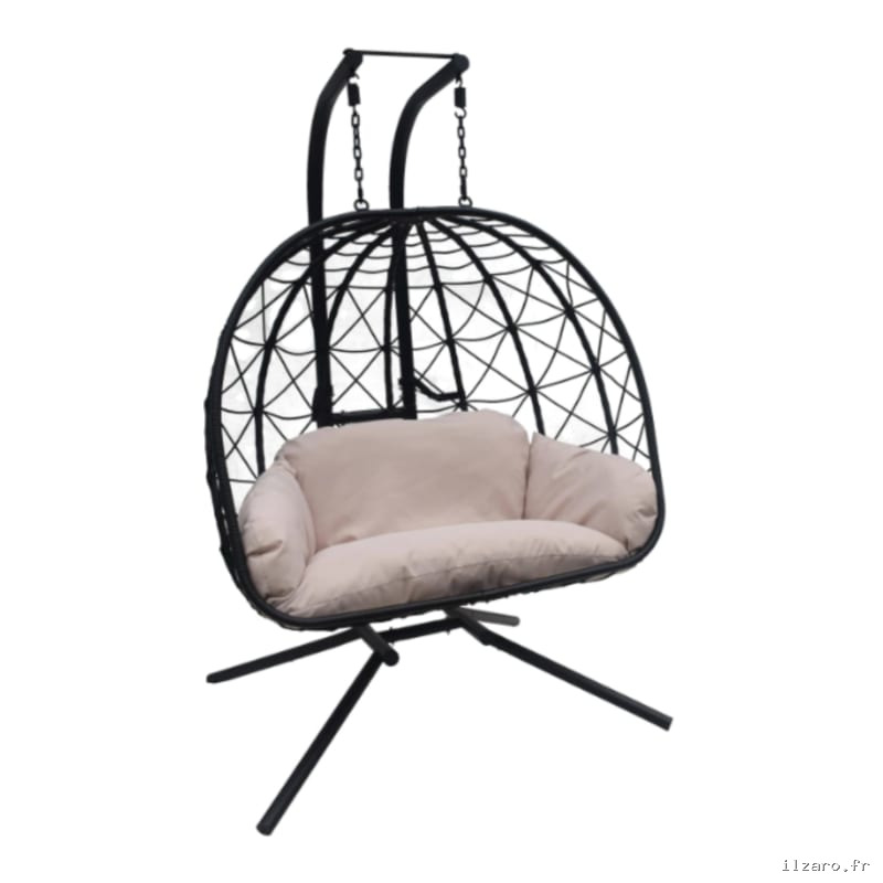 Fauteuil de jardin suspendu pliable en acier coloris noir – 2 places