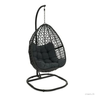 Fauteuil lune suspendu ajouré effet rotin avec coussin gris
