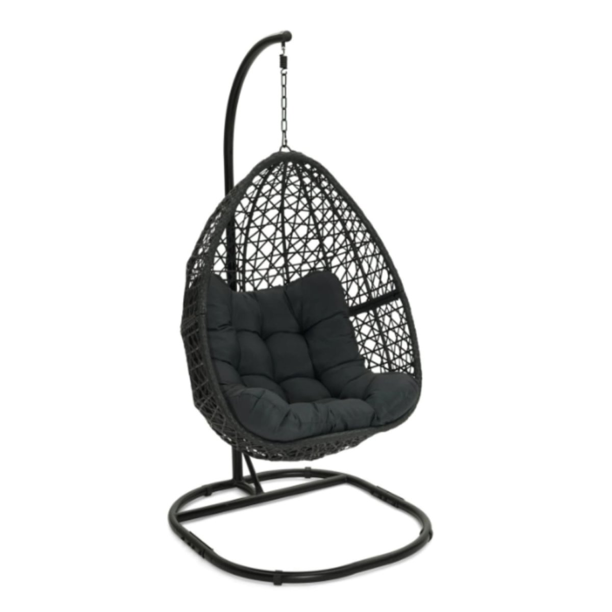 Fauteuil lune suspendu ajouré effet rotin avec coussin gris – Image 2