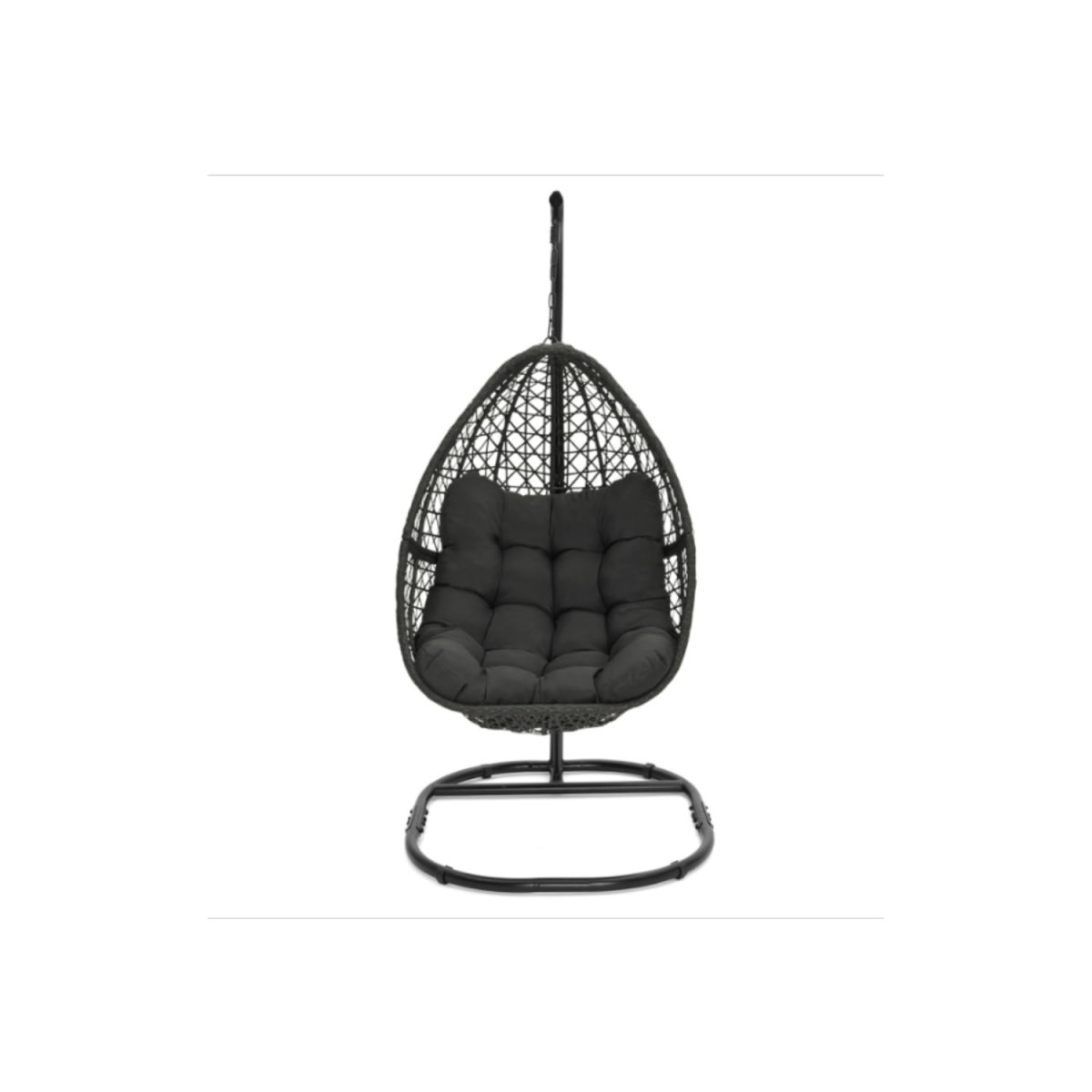 Fauteuil lune suspendu ajouré effet rotin avec coussin gris – Image 3