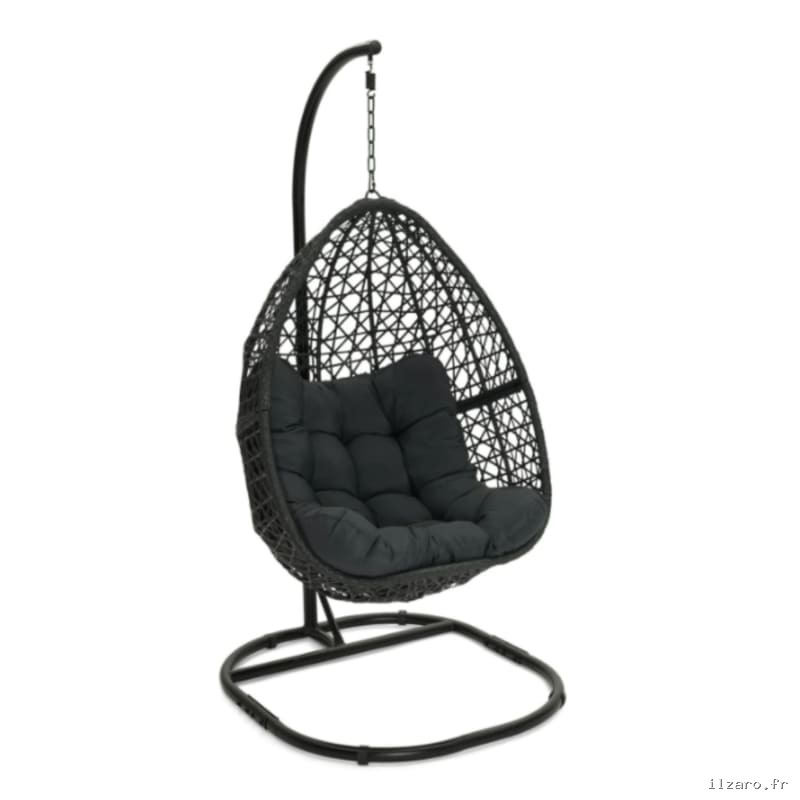 Fauteuil lune suspendu ajouré effet rotin avec coussin gris