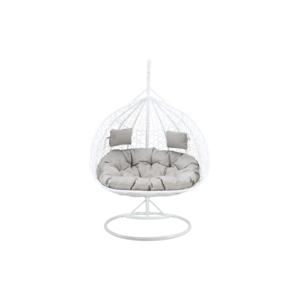 Fauteuil suspendu 2 places en résine tressée – Blanc avec coussins gris – CAYAMBE de MYLIA – Image 5