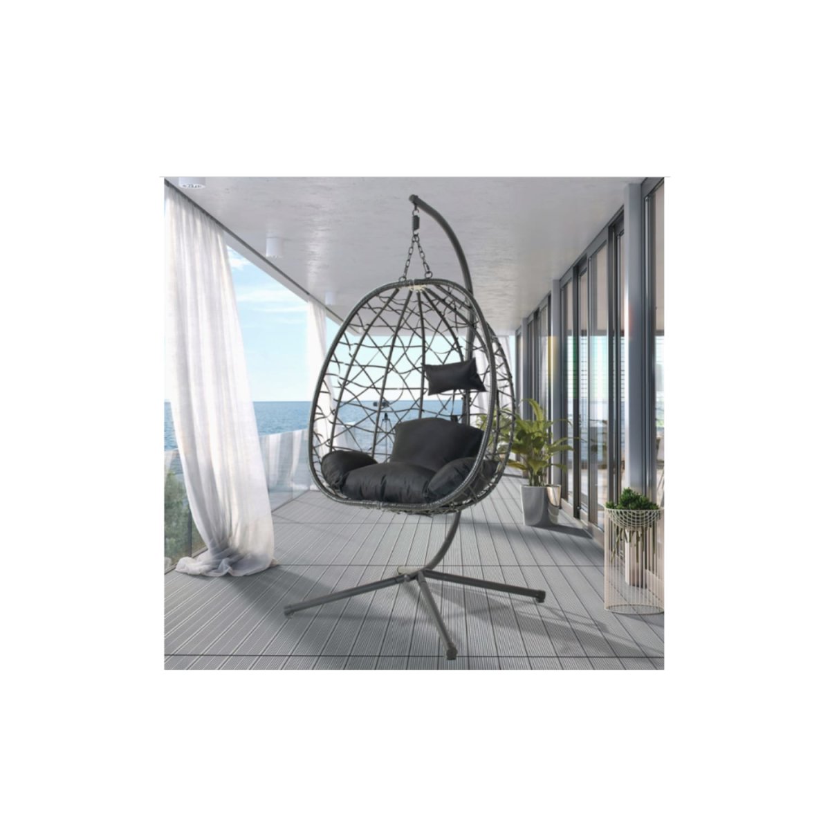 Fauteuil suspendu effet rotin noir CUZCO – Image 3