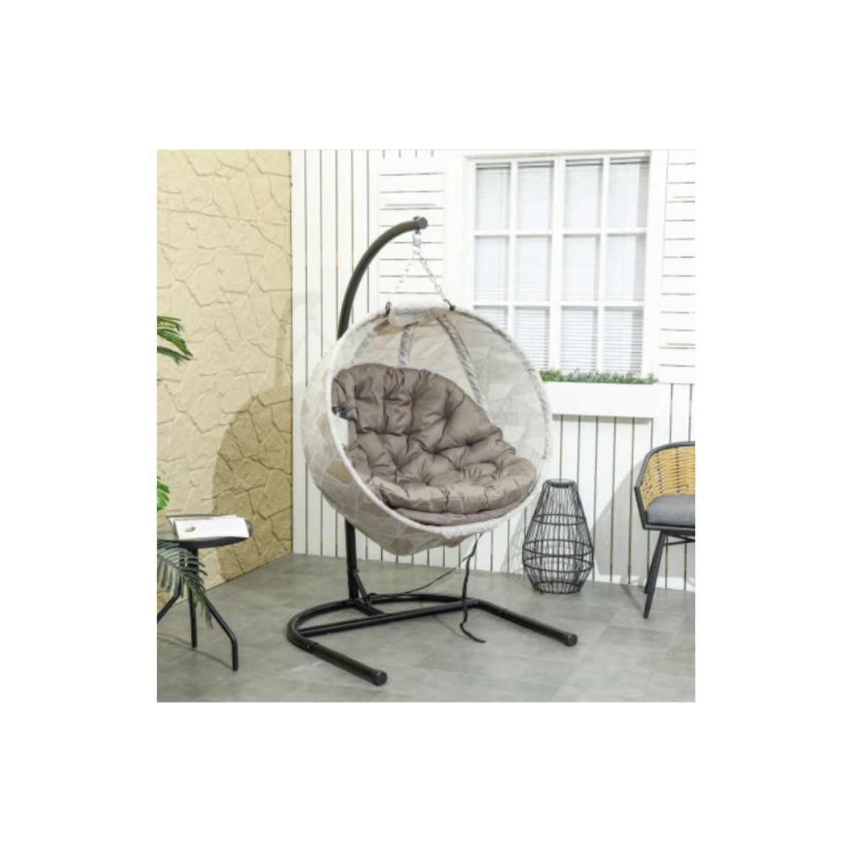 Fauteuil Suspendu Ovale Pliable pour Extérieur, Hamac avec Porte-Gobelet, beige – Image 5
