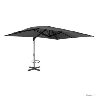 Parasol déporté inclinable rotatif 360 CALVI gris 3×4 M avec housse