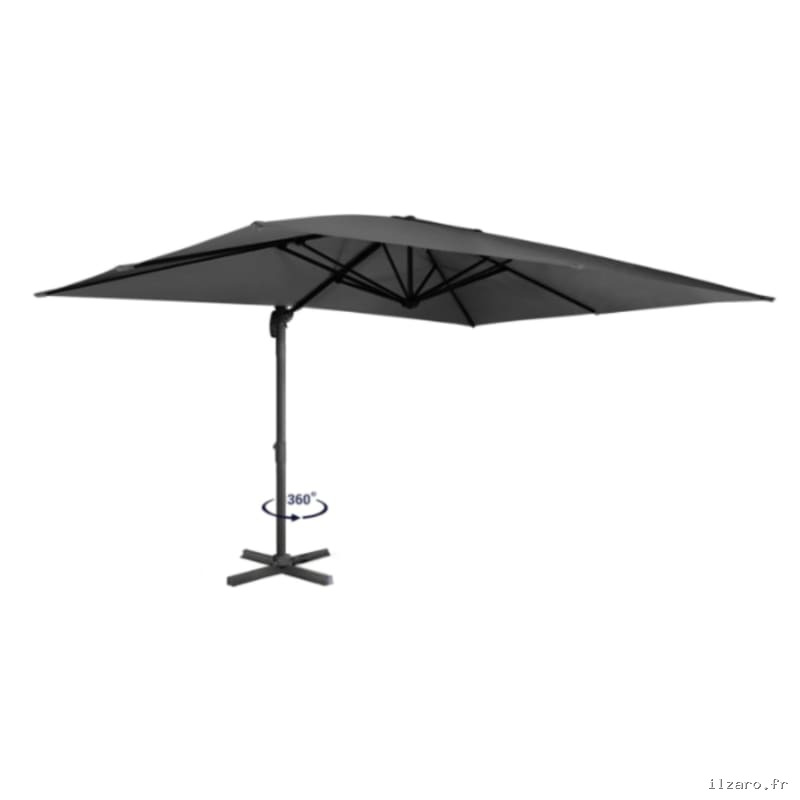 Parasol déporté inclinable rotatif 360 CALVI gris 3×4 M avec housse