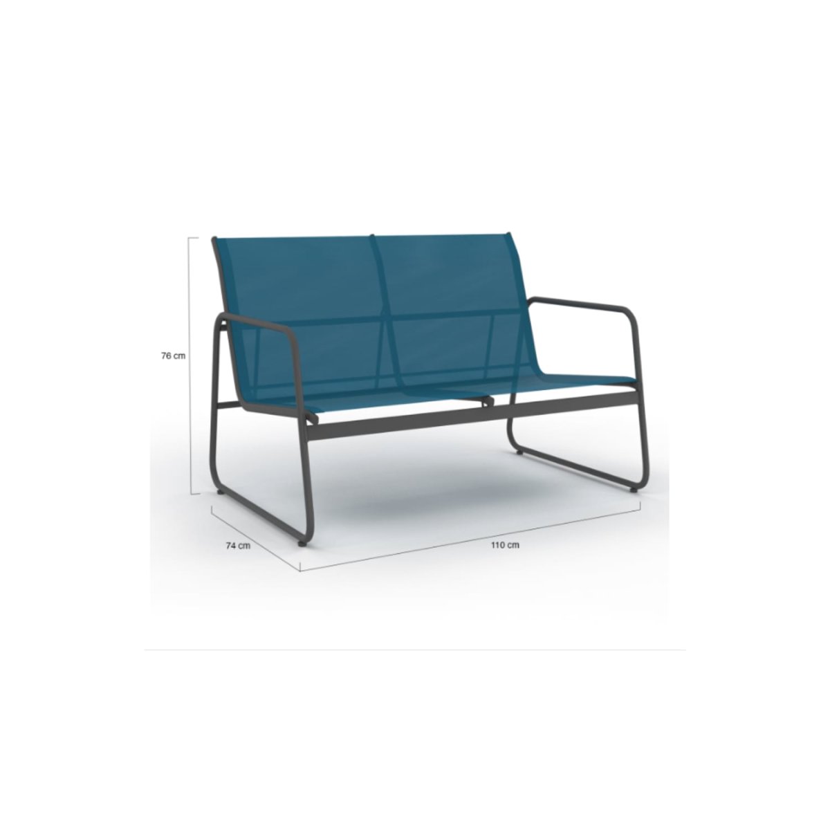 Salon de jardin bas MALAGA 6 places avec canapé, fauteuils et table bleu canard – Image 3