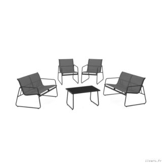 Salon de jardin bas MALAGA 6 places avec canapés, fauteuils et table gris anthracite
