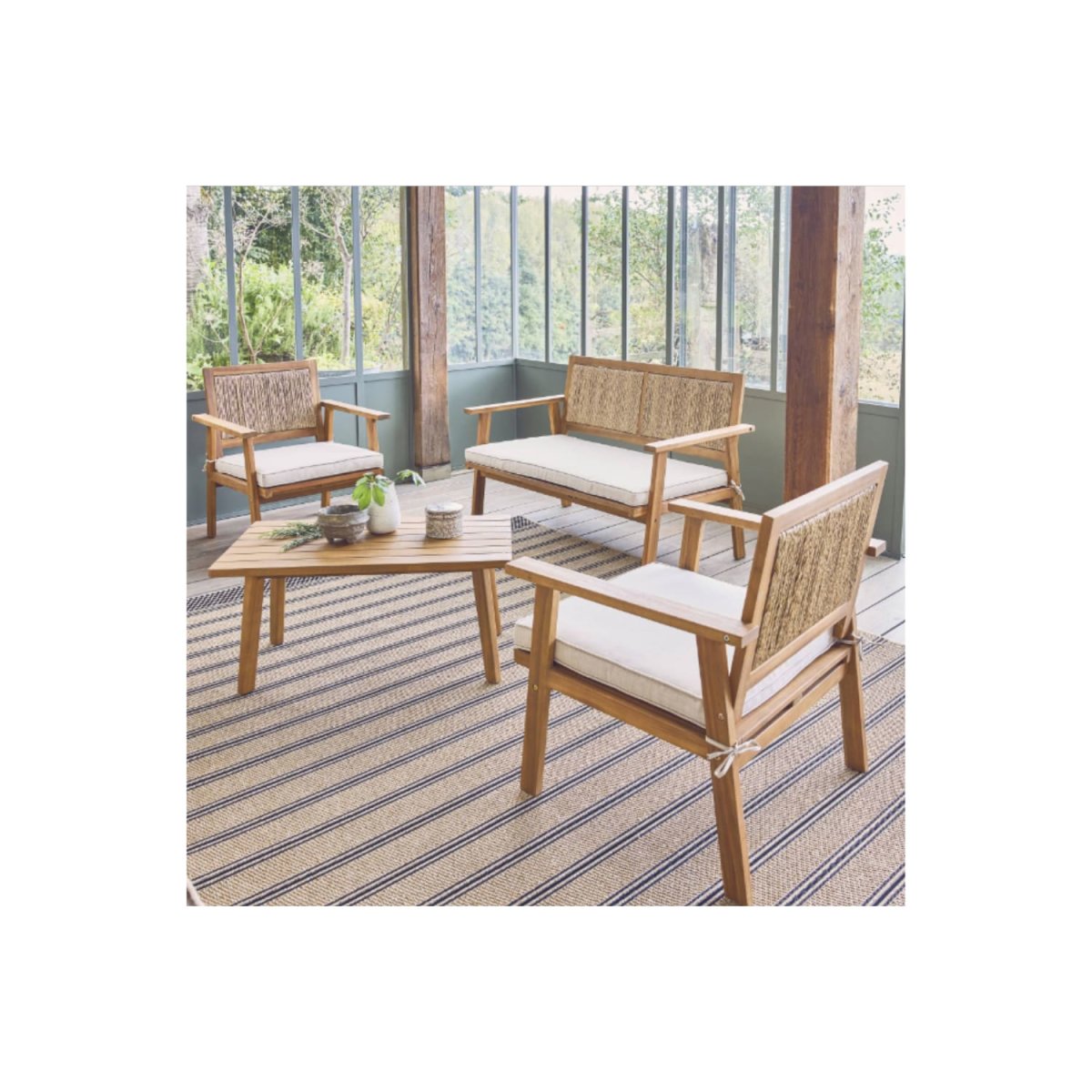 Salon de jardin bois et cannage vertical BOHEMIA 4 places – Image 3