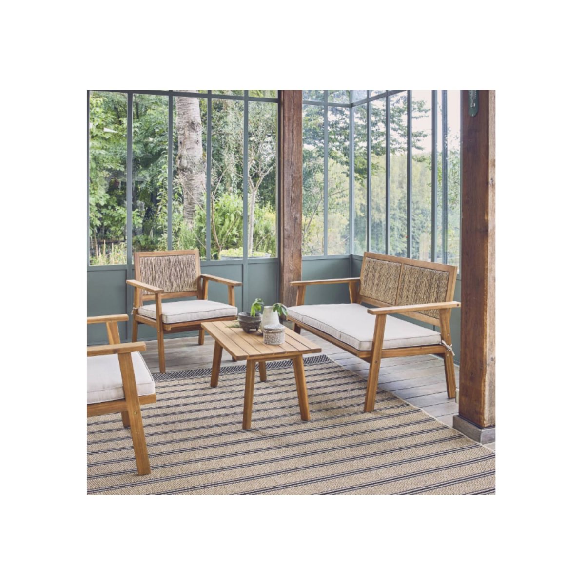 Salon de jardin bois et cannage vertical BOHEMIA 4 places – Image 4