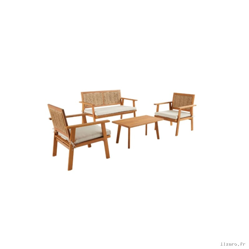Salon de jardin bois et cannage vertical BOHEMIA 4 places