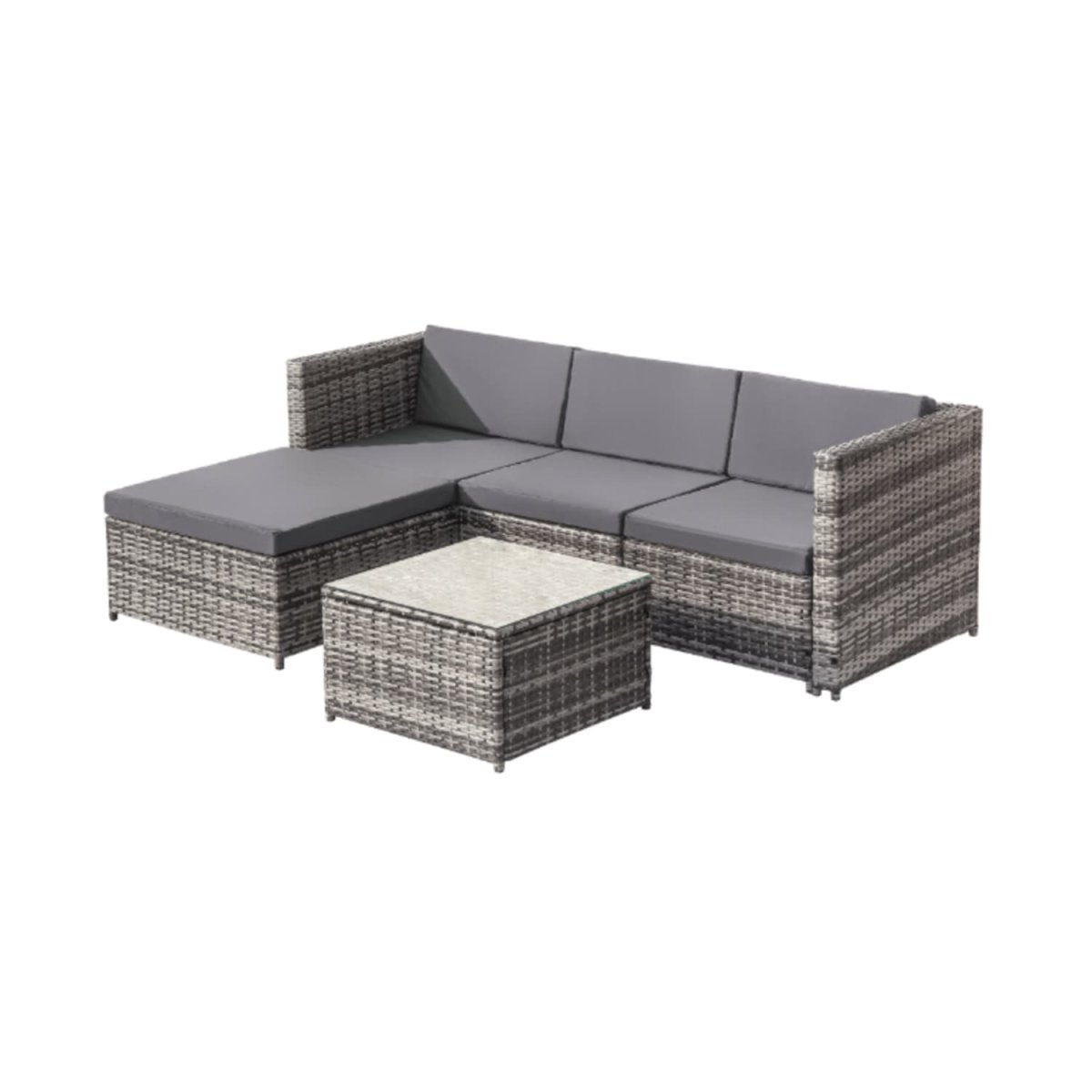 Salon de jardin en résine tressée – Canapé d’angle extérieur avec table basse – 4 places – Gris – Image 2