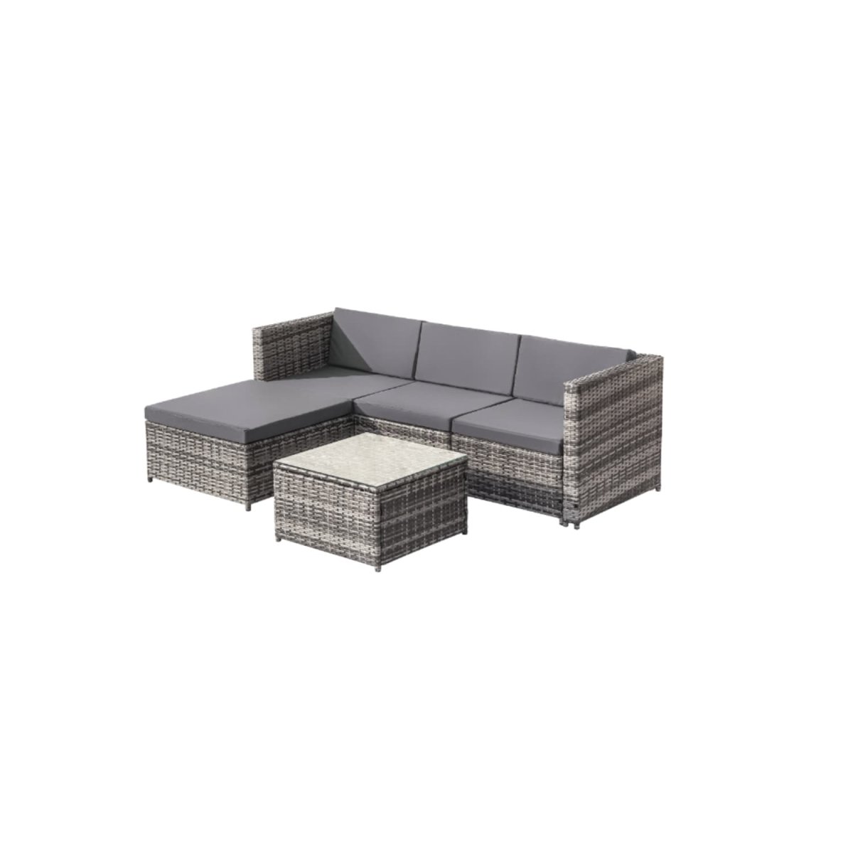 Salon de jardin en résine tressée – Canapé d’angle extérieur avec table basse – 4 places – Gris – Image 4