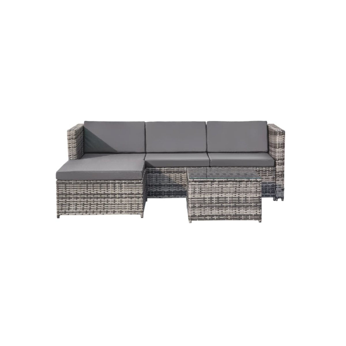 Salon de jardin en résine tressée – Canapé d’angle extérieur avec table basse – 4 places – Gris – Image 5