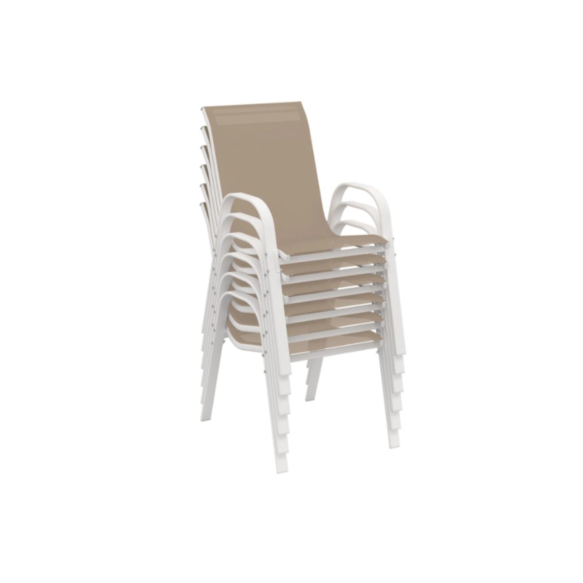 Salon de jardin MADRID table 150 CM et 6 chaises empilables blanc et beige – Image 4