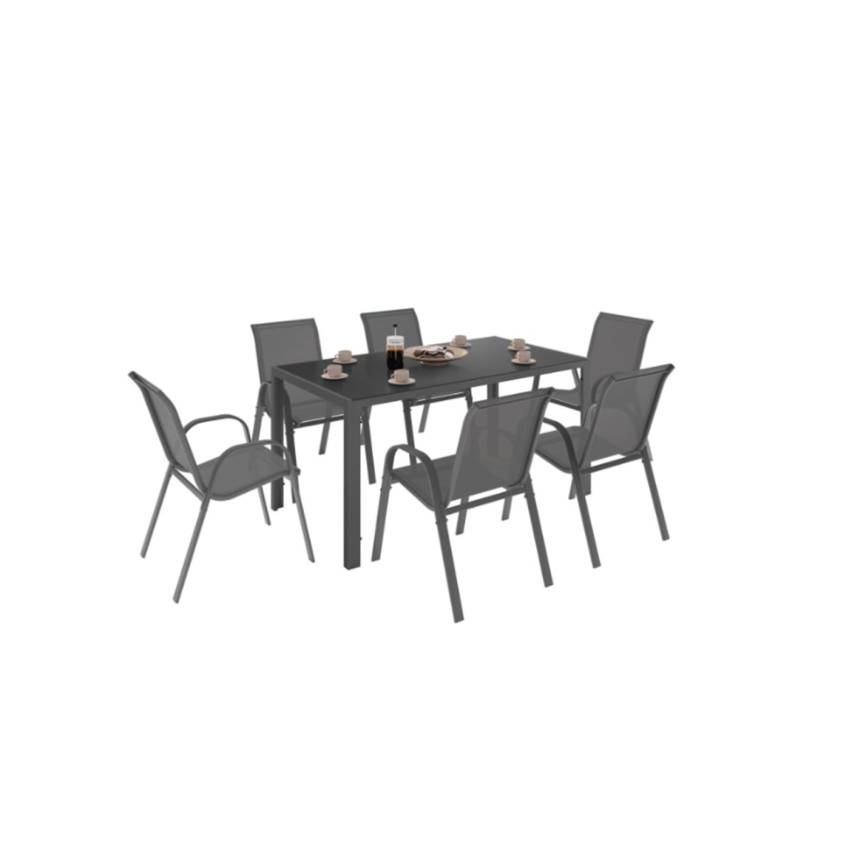 Salon de jardin MADRID table 150 CM et 6 chaises empilables gris anthracite – Image 2