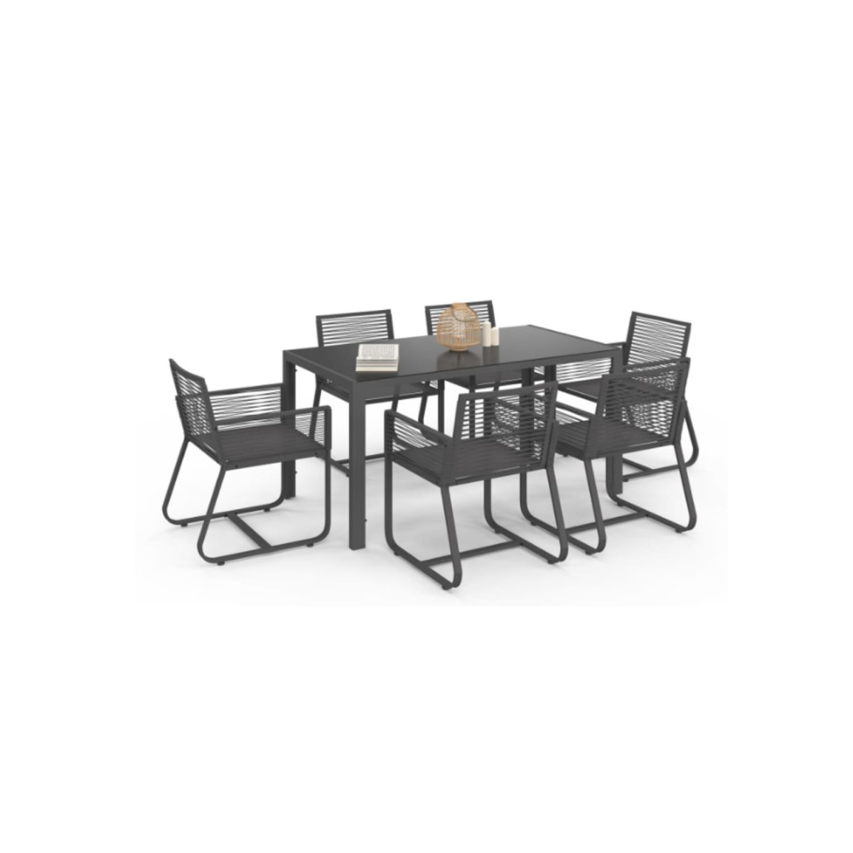 Salon de jardin ODESSA table 150 cm et 6 fauteuils cordage gris anthracite – Image 2