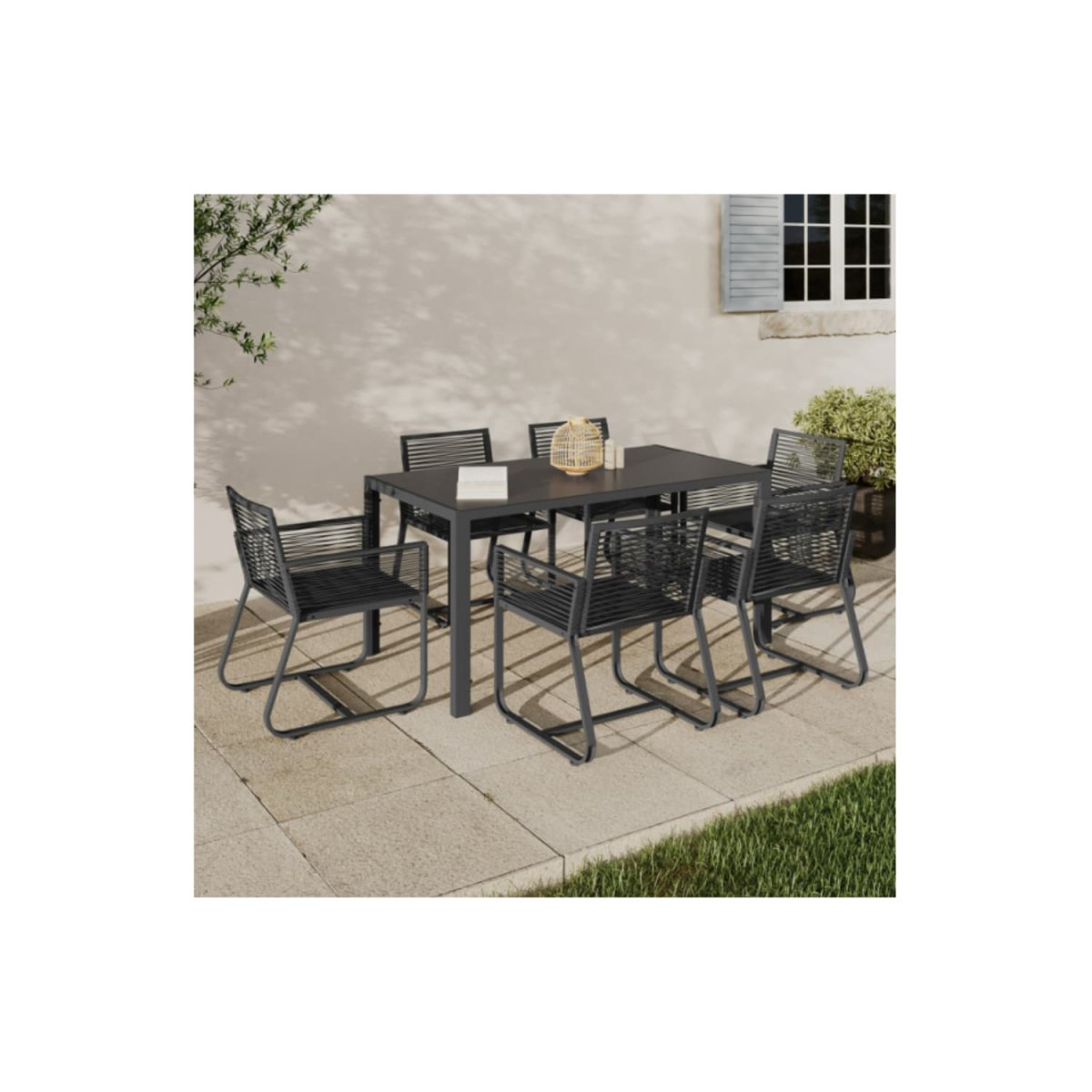 Salon de jardin ODESSA table 150 cm et 6 fauteuils cordage gris anthracite – Image 3